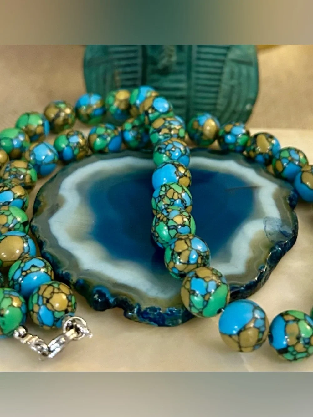Sea Sediment Jasper Round Beaded Necklace w/Sterling Clasp - Picture 11 of 17